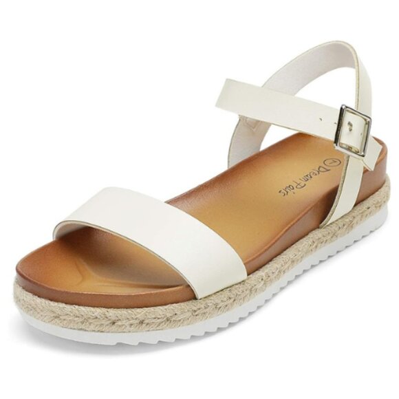 DREAM PAIRS Women’s Open Toe Ankle Strap Espadrille Platform Buckle Sandal WHITE - Picture 1 of 6